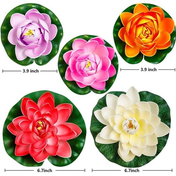 Artificial Lily Pads for Pond, 11in & 6in Artificial Flowers Floating Foam Lotus - Picture 2 of 6